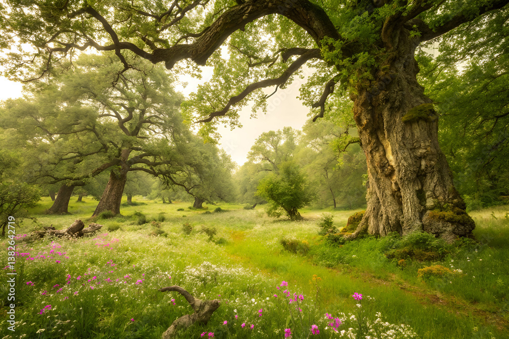 Mystical Forest Path Through Mossy Trees and Mist. Mystical Forest Path Through Mossy Trees and Mist.
