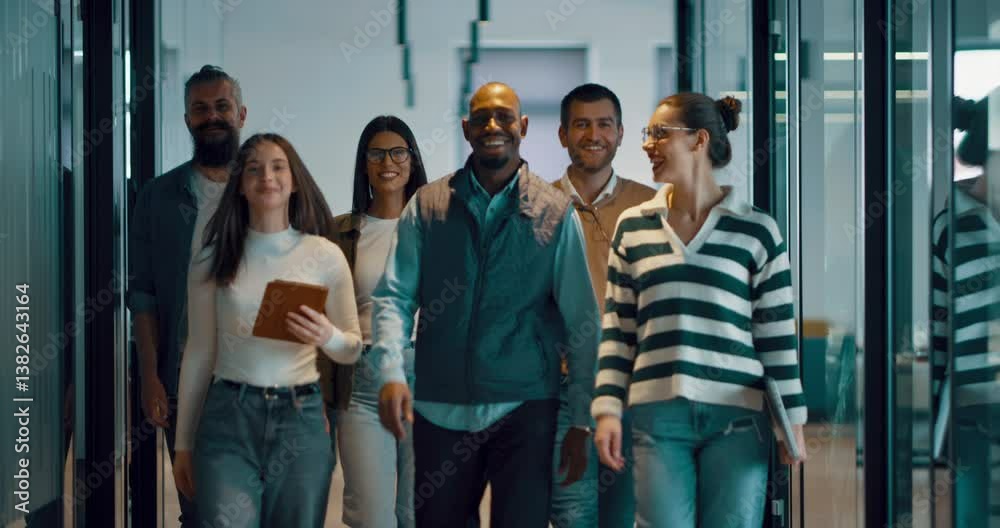 Business team in a modern open space startup office walking together ...