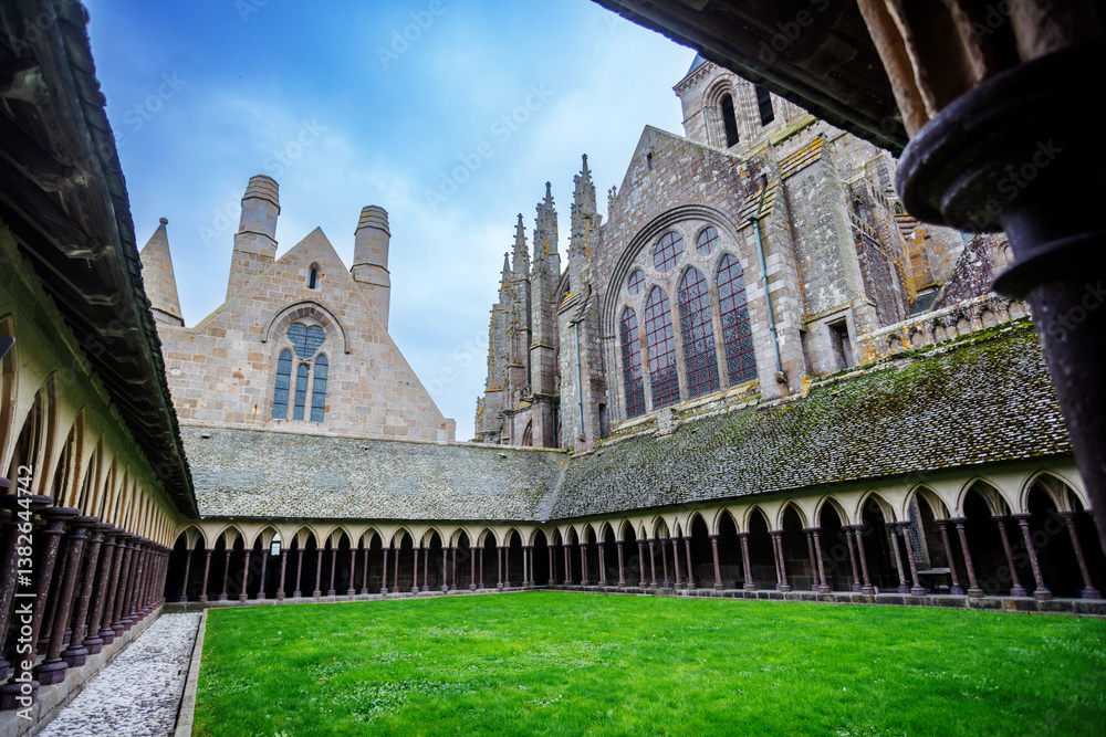 Stunning architectural details of a historic abbey courtyard