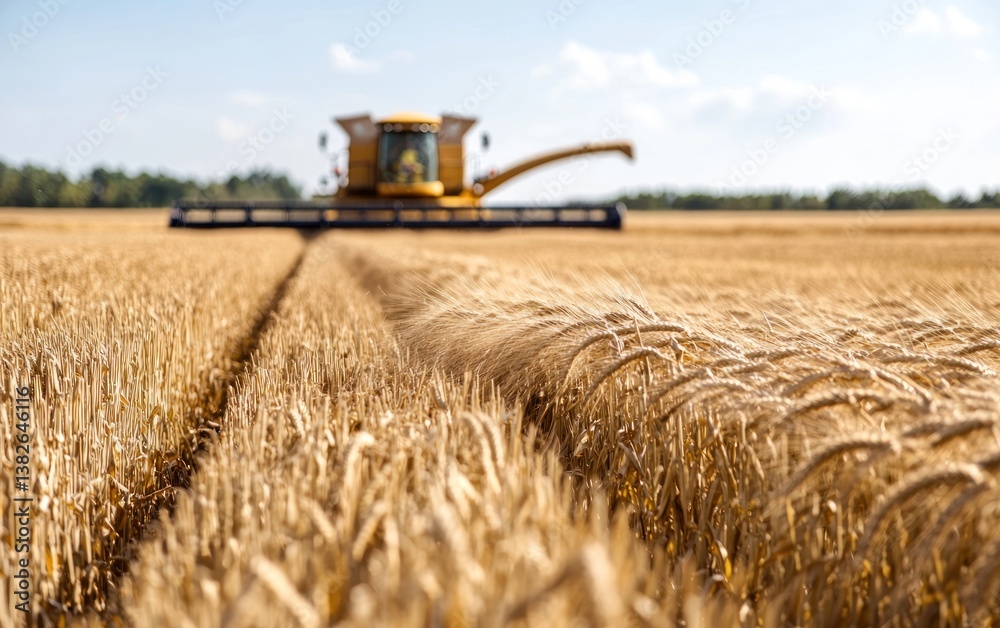 Fototapeta premium Golden Wheat Field Harvest Under Sunny Sky