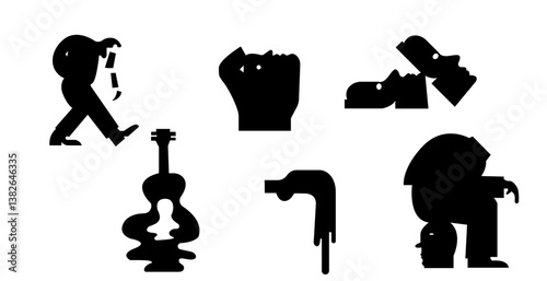 Facts and figures silhouette, Different actions of a man, Boots vector, Ghost with head cut off icon