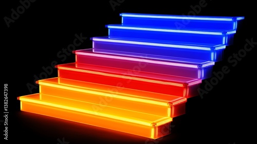 A colorful and illuminated staircase against a black background