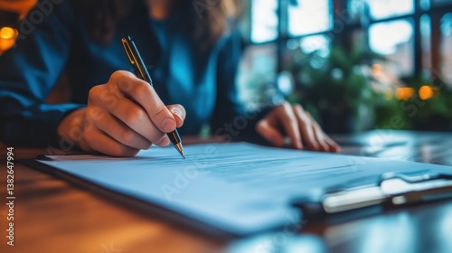 Close-up on contract signing with a pen, symbolizing business agreement