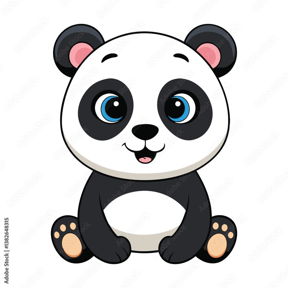 Naklejka premium Smiling Cartoon Panda Sitting Fun and Lovable Illustration Art & Illustration