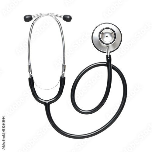 Medical stethoscope isolated white background, essential doctor tool for diagnosis. Classic black stethoscope used healthcare professionals listen heart lung sounds, critical stethoscope for checkups.
