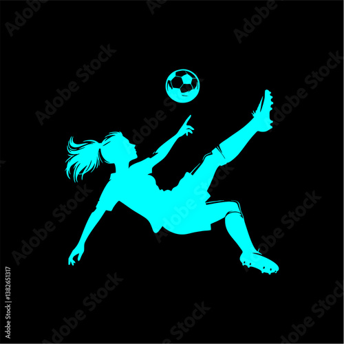 A solid black silhouette of a soccer player executing a bicycle kick mid-air with the ball