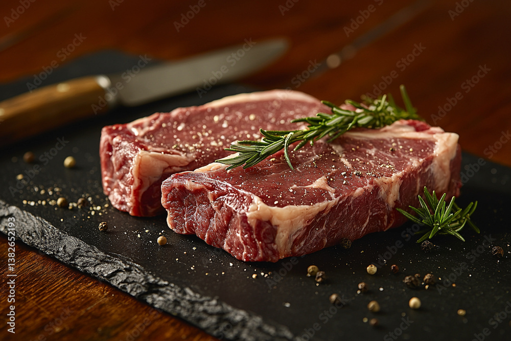 raw steak on a cutting board. Generative AI raw steak on a cutting board. Generative AI