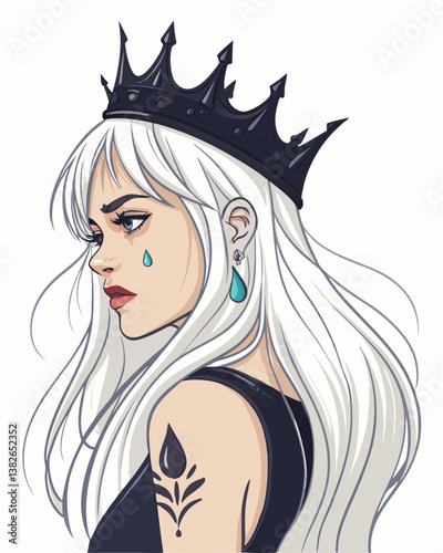 Create a vector illustration of a dynamic, half-body anime woman (age 27), featuring bold, thick lines and vibrant colors.  Emphasis on strong character design.