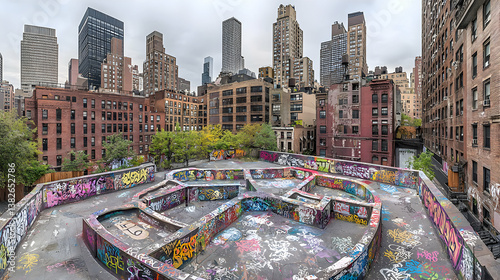 Vibrant Graffiti Art on Urban Rooftop with Cityscape Background
