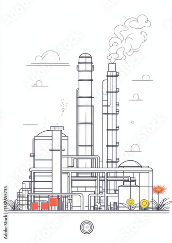 Wallpaper Mural Industrial facility operations urban setting line art illustration modern environment side view industrial concept Torontodigital.ca