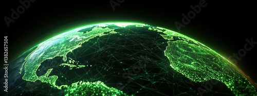 Glowing earth, network connections for global communication, business use
