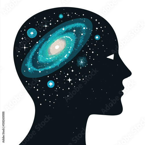 Design a vector illustration of a human head with a hole, featuring bold, striking strokes and a minimalist style.  Emphasize strong lines and impactful shapes.