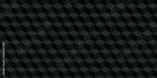 Seamless abstract square black grid tiles cubic square shape diamond contour texture. cube geometric wall and floor vector diamond hexagon triangle wallpaper background.	