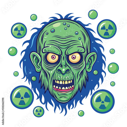 Create a bold vector illustration of a grotesque, melting mutant creature, emphasizing vibrant, contrasting colors and exaggerated features.