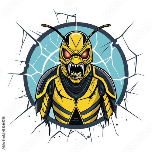 Design a horrifying insectoid creature using bold vector strokes.  Focus on sharp lines and unsettling details.
