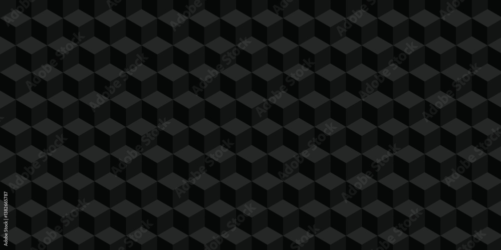 Abstract square black grid tiles cubic square shape backdrop texture. cube geometric wall and floor vector diamond hexagon triangle wallpaper background.	