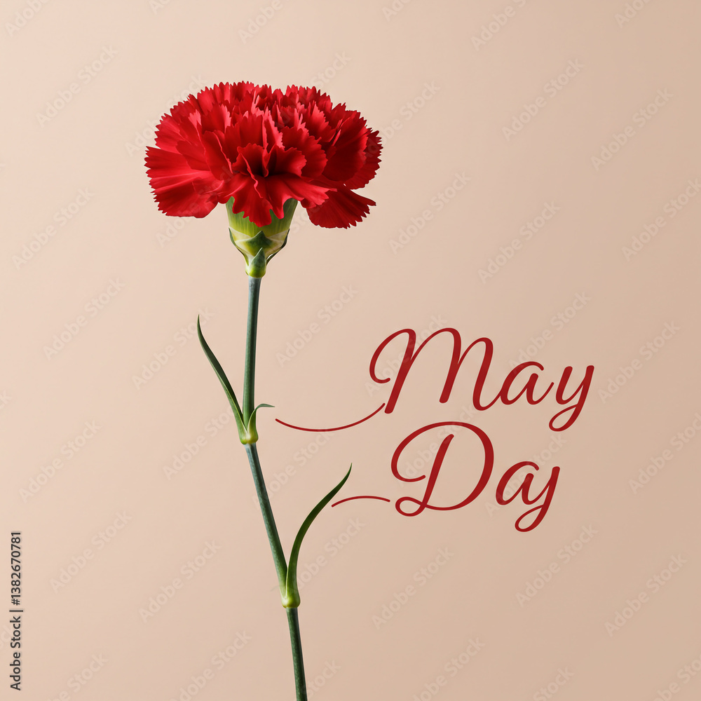 Red Carnation with Green Stem for May Day Celebration