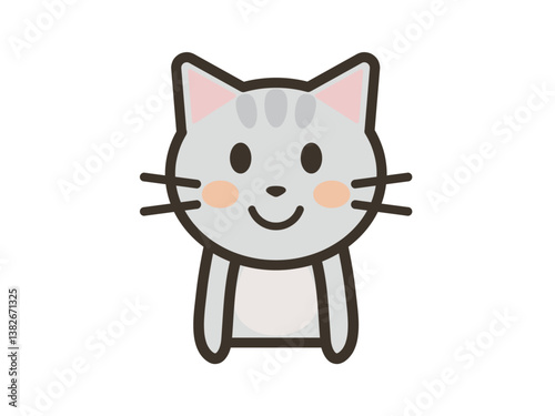 笑顔で正面を向くかわいいねこちゃんの上半身イラスト