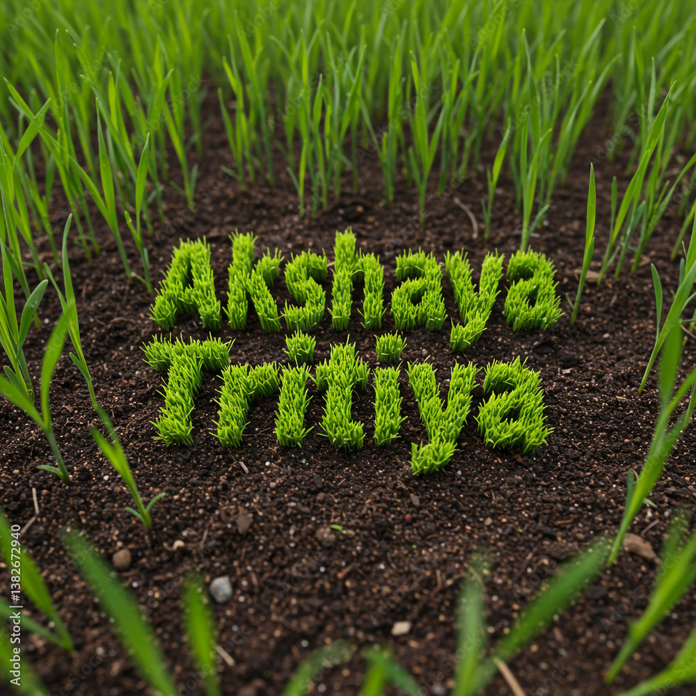 Akshaya Tritiya Text Formed from Young Grass on Soil Bed
