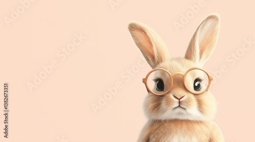Adorable Bunny with Round Spectacles Against a Pastel Peach Background