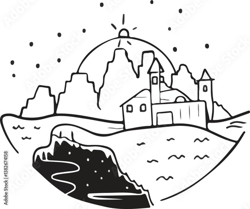 Northern Lights Over Coastal Village concept as A coastal village basks in the glow of the northern lights offering a harmonious blend of civilization and nature