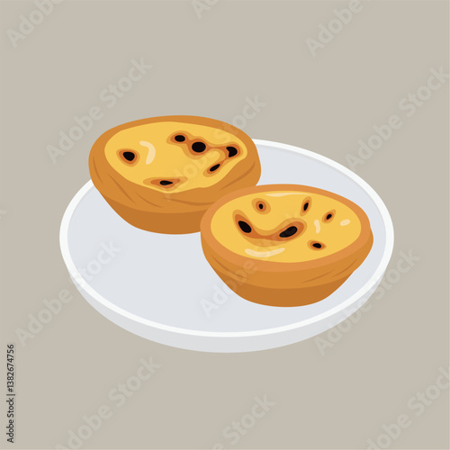 Portuguese Egg Tart - Pastel de nata which is Dim sum dessert. Egg tart in cantonese style. Popular Asian dessert and Traditional portuguese pastry.