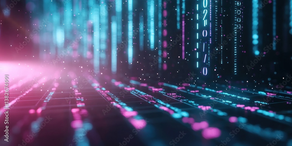 Digital data streams in binary code. Cybersecurity or technology background Digital data streams in binary code. Cybersecurity or technology background