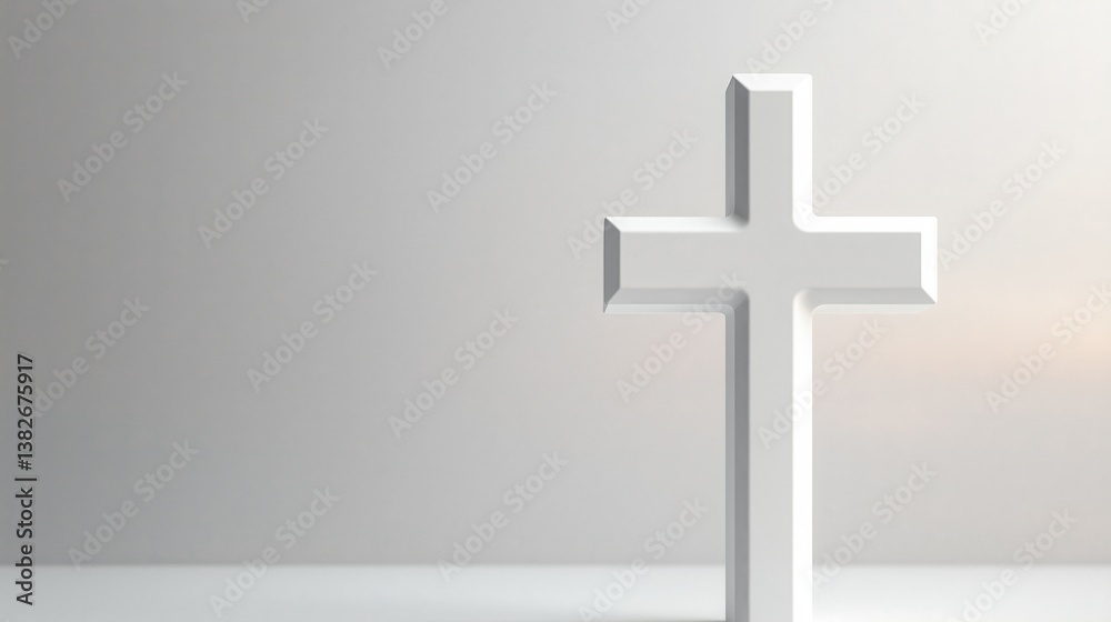 Minimalist white cross on a simple background evokes tranquility and contemplation in a serene environment Minimalist white cross on a simple background evokes tranquility and contemplation in a serene environment