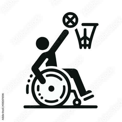 Disabled athlete in a wheelchair scoring a hoop in basketball with enthusiasm
