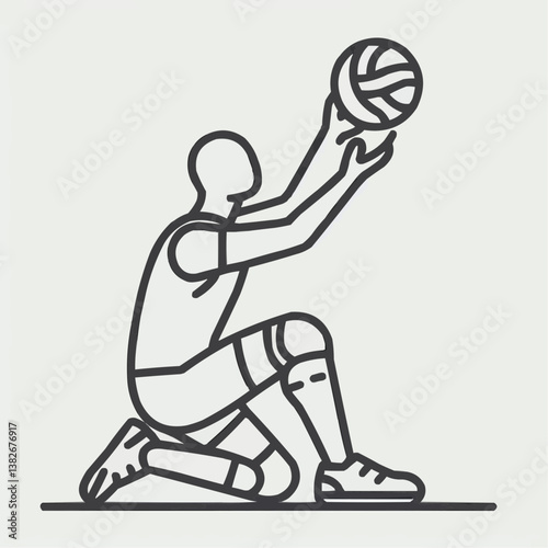Disabled athlete kneeling and preparing to spike a volleyball with focus