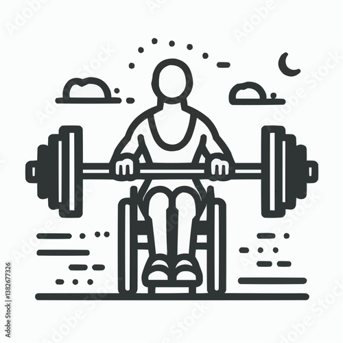 Disabled athlete in a wheelchair lifting a barbell with determination outdoors