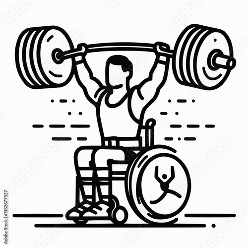 Disabled athlete in a wheelchair performing a weightlifting exercise with determination