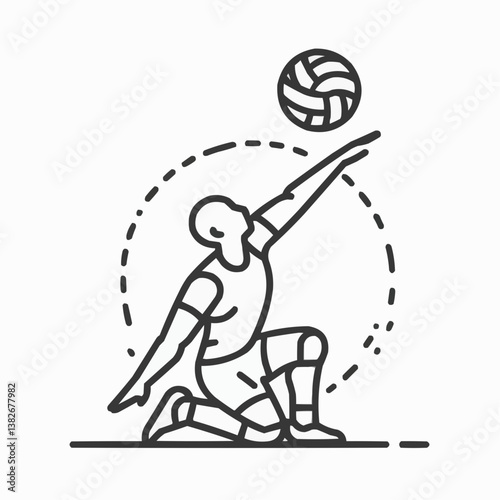 Disabled volleyball player preparing to serve a ball from a kneeling position