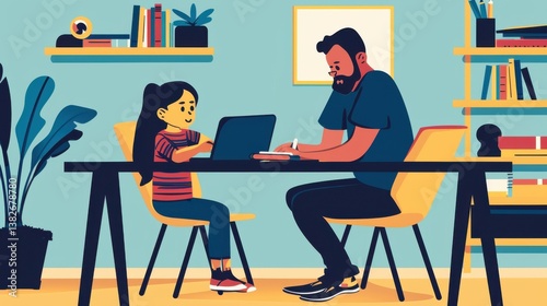 father child home family homework son teenage parent education laptop teen boy teaching childhood man learning together school computer internet teacher tutor black