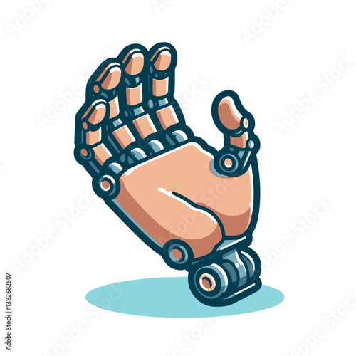 Vector illustration of robotic prosthetic hand with mechanical elements. Perfect for medical technology or accessibility innovation themes.