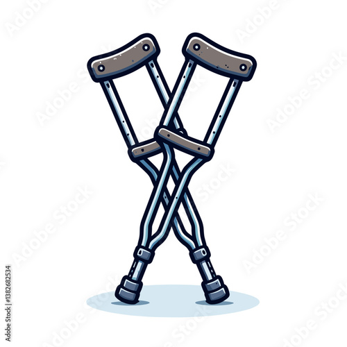 Vector illustration of medical crutches in crossed position. Perfect for orthopedic clinic branding or rehabilitation center materials.