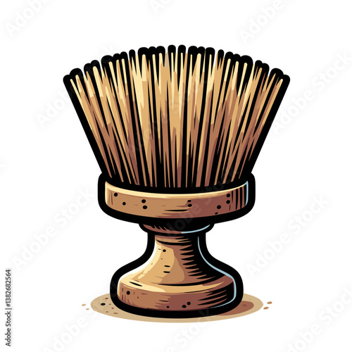 Vector illustration of vintage shaving brush with wooden handle. Perfect for barbershop branding or men's grooming product marketing.