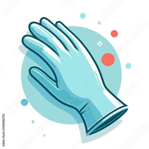 Vector art of blue medical glove on circular background. Ideal for healthcare websites, medical supply stores, and hygiene protocol guides.