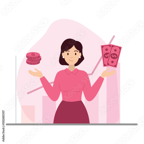 brown haired woman making financial choices. right and wrong choices. choosing answers for business purposes
