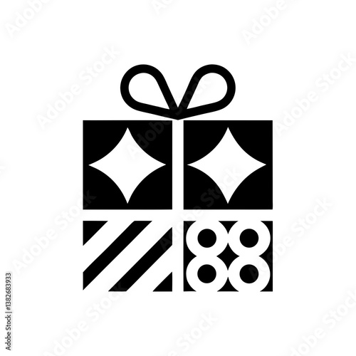 Gift box icon with ribbon bow in bold geometric silhouette for celebration, surprise, or event themes

