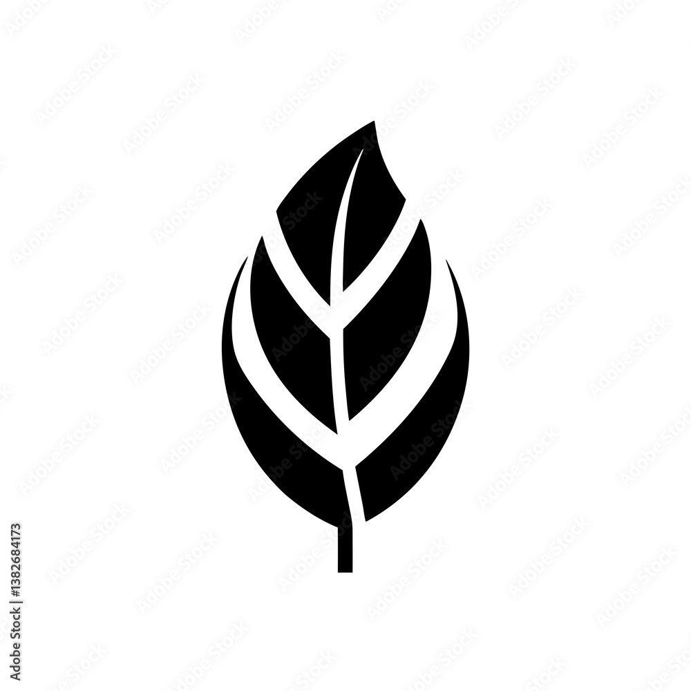 Simple leaf icon with central vein design in bold organic silhouette for eco, nature, or green themes
Simple leaf icon with central vein design in bold organic silhouette for eco, nature, or green themes