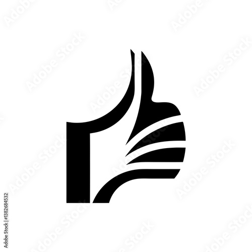 Thumbs up icon design in bold black silhouette for approval and positive feedback

