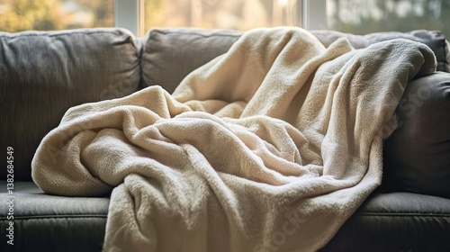 Cozy Comfort: Soft Blanket Draped on a Couch Creating a Relaxing Ambiance