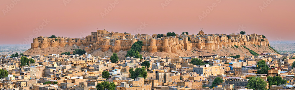 India Rajasthan jaisalmer. Cityscape from distance at sunset India Rajasthan jaisalmer. Cityscape from distance at sunset