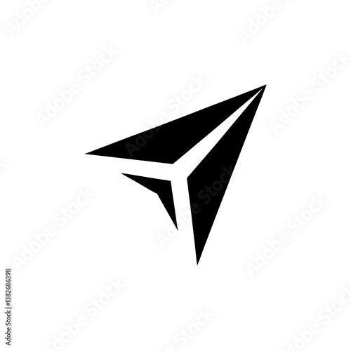 Abstract 3D paper plane icon with dynamic angles and folded look in bold black silhouette style

