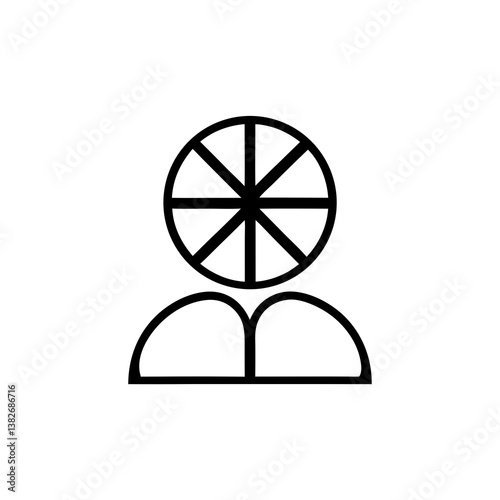 Unique abstract person icon with segmented circle head and geometric book-inspired body in line style


