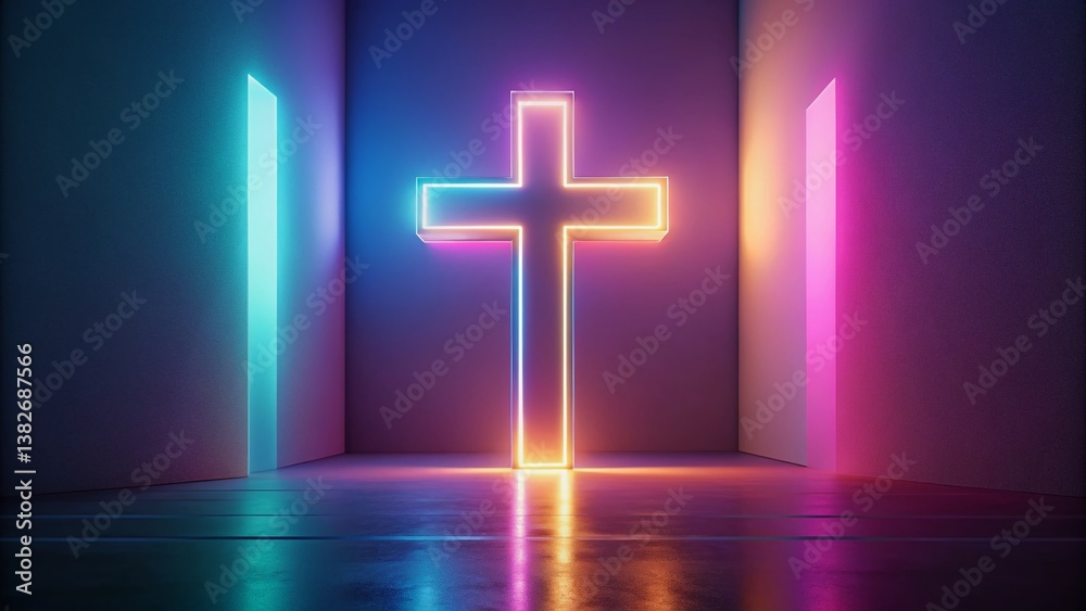 Glowing Minimalist Cross 3D Render - Sacred Geometry Spiritual Art Glowing Minimalist Cross 3D Render - Sacred Geometry Spiritual Art