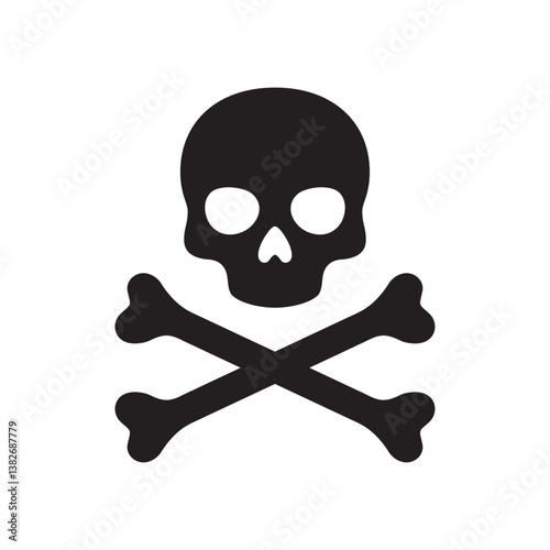 A black skull and crossbones vector icon, symbolizing danger, toxicity, or piracy. Commonly used for warning signs, hazard labels, pirate themes, and Halloween decorations.