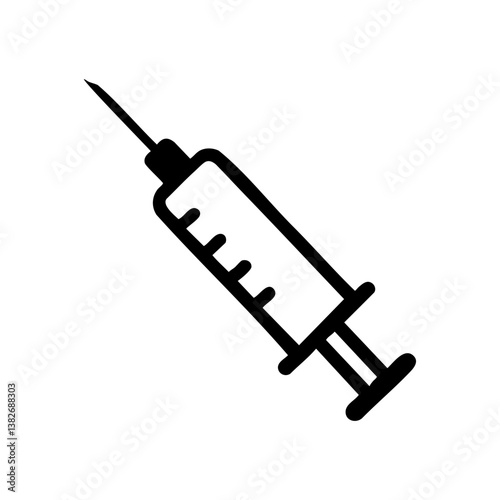 Syringe injection icon in black silhouette