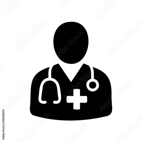 Doctor icon with stethoscope and cross symbol